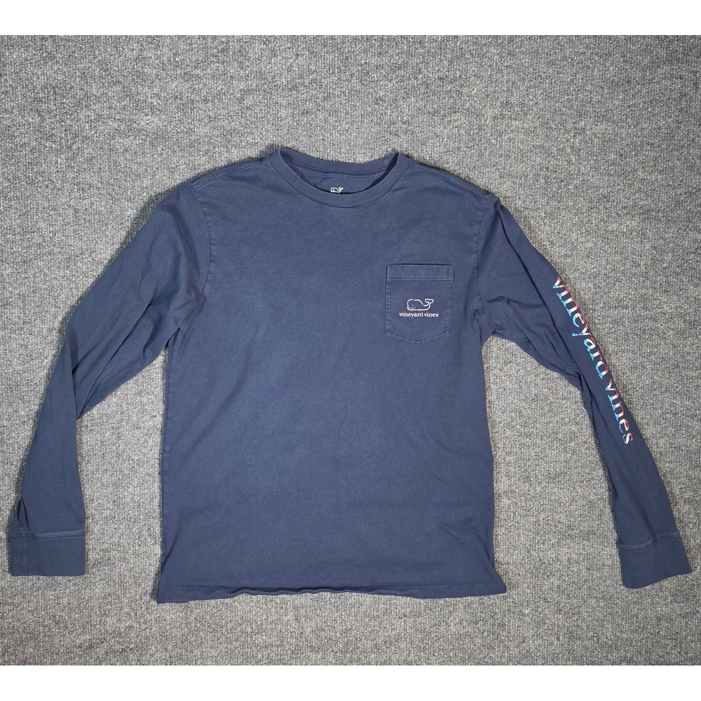 Vineyard Vines Boys Navy Blue Long Sleeve Pocket T-Shirt Whale Logo Size L 16